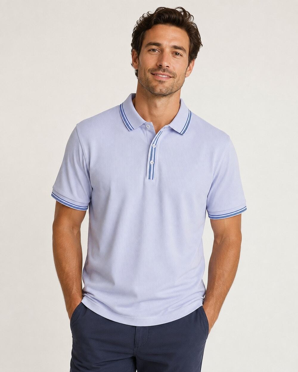 Men’s Light Blue Textured Polo Shirt Hudson & Barrow Size M NWT Golf Casual